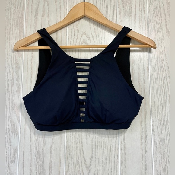 CALIA by Carrie Underwood Womens Cage Front High Neck Bikini Top Caviar SET - Picture 3 of 8